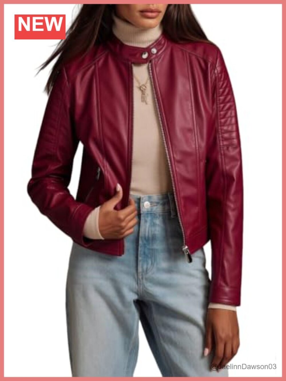 Faux Leather Motorcycle Jacket Stand Collar Long Sleeve